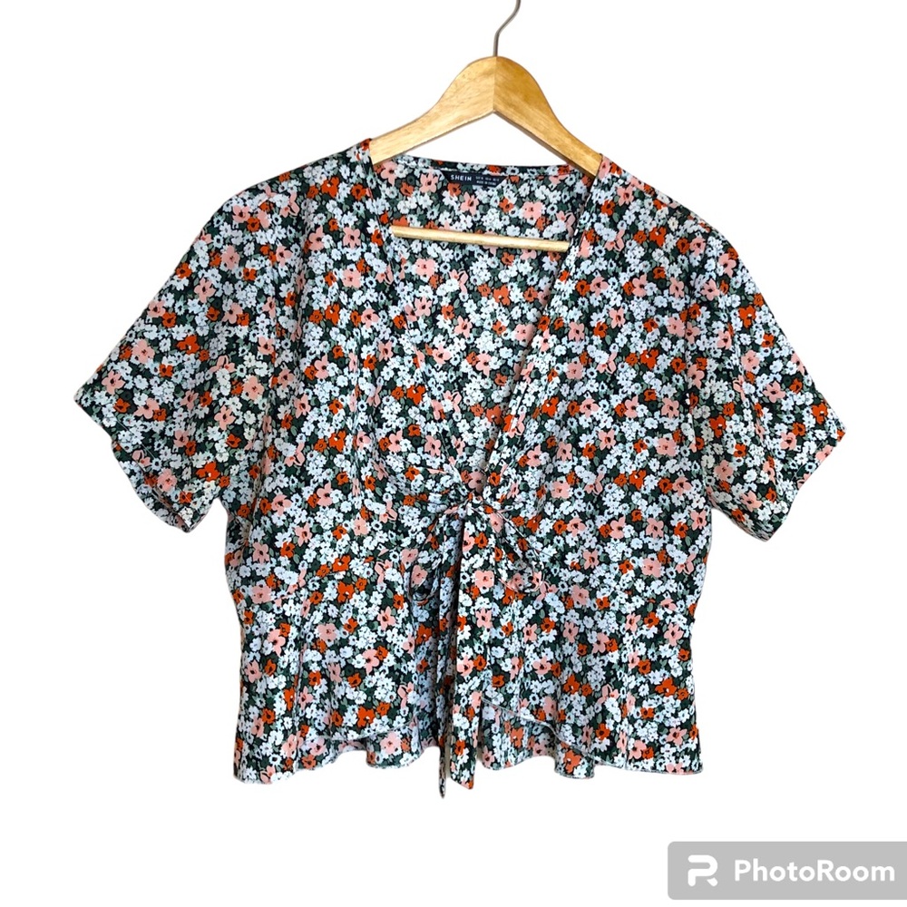 Shein Crop Wrap Womens Extra Large Tie Front V Neck Floral Print Spring Boho